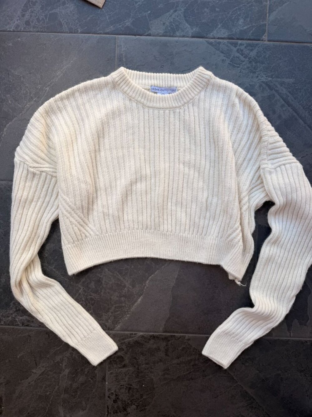 Urban Outfitters cream-colored ribbed knit cropped crewneck sweater XS S
